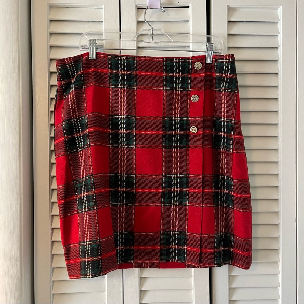 NWT Talbots Plaid Faux Wrap Skirt Size 16 Petite